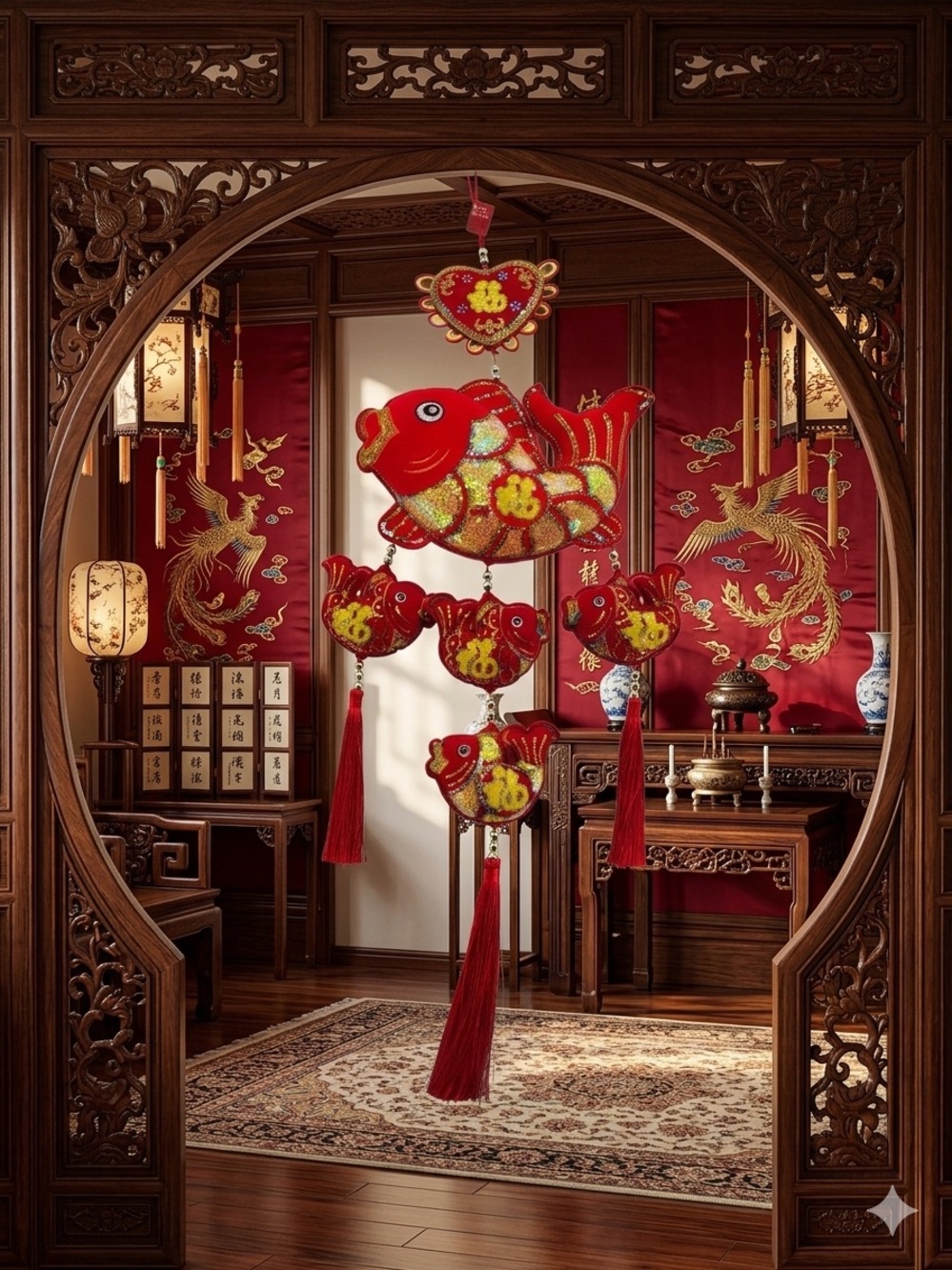 Jianpan Chinese New Year Red | Gold Koi Lucky Fish Fu Hanging Decor Ornament